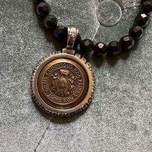 French Kande 16” necklace, black jet beads, rhinestones